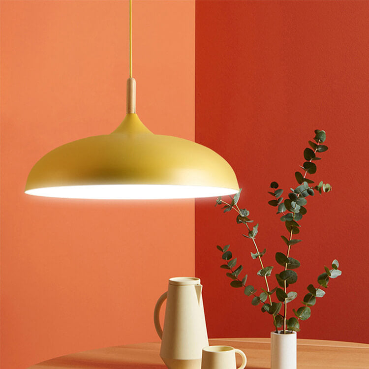 Luz Colgante de Cúpula de 1 Luz con Parte Superior de Madera y Metal Moderno 