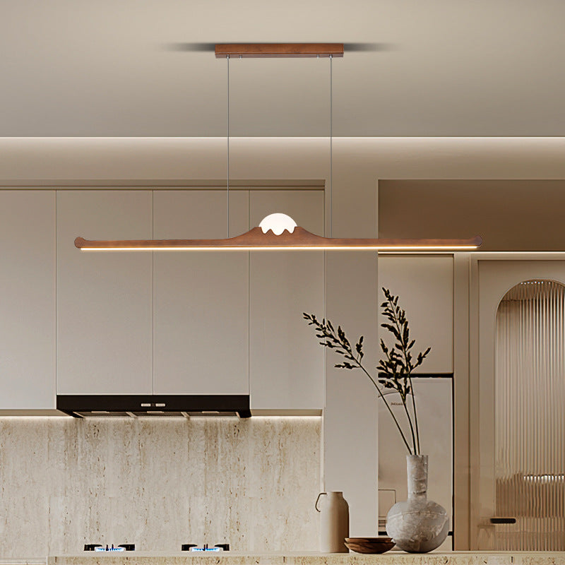 Nordic Retro Schwarz Walnuss Massivholz Langstreifen LED Insel Licht Kronleuchter 