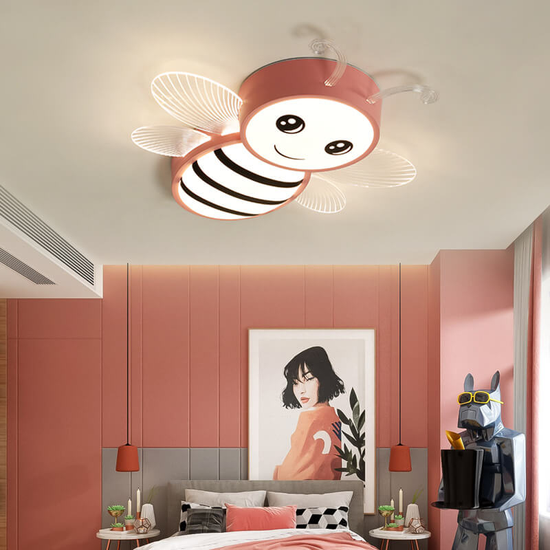 Contemporary Creative Kids Bee Iron Acrylic LED Flush Mount Ceiling Light For Bedroom