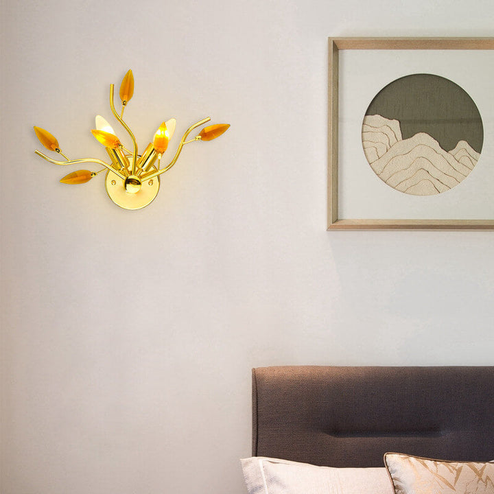 Contemporary Nordic Iron Glass Leaf Branch 2-Light Wall Sconce Lamp For Living Room