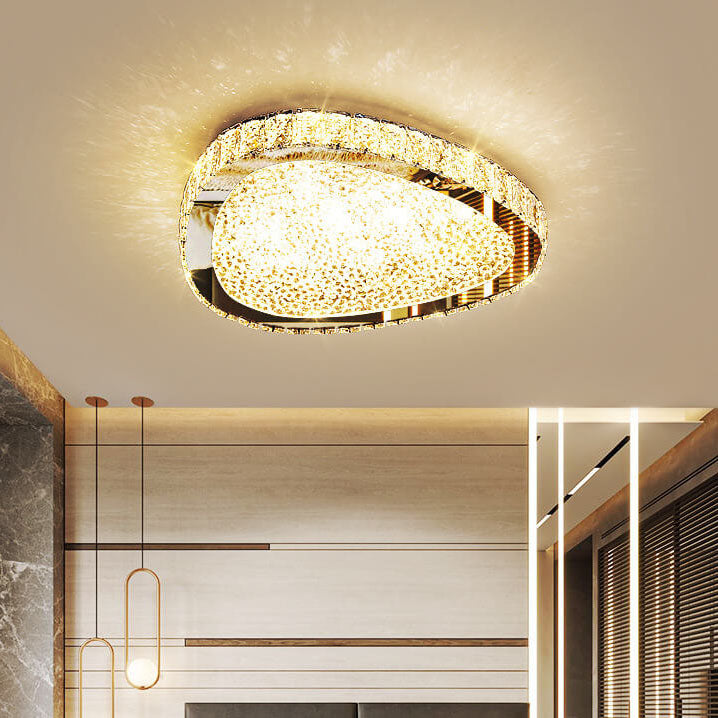 Modern Minimalist Stainless Steel Crystal LED Flush Mount Ceiling Light