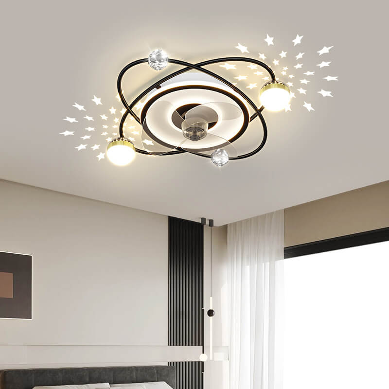 Modern Light Luxury Ring Star Effect LED Invisible Flush Mount Ceiling Fan Light