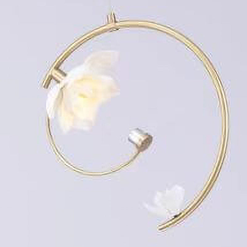 Chinesisches Retro-Keramik-Pendelleuchte mit Blumenverzierungen und Kupferbogen-LED 
