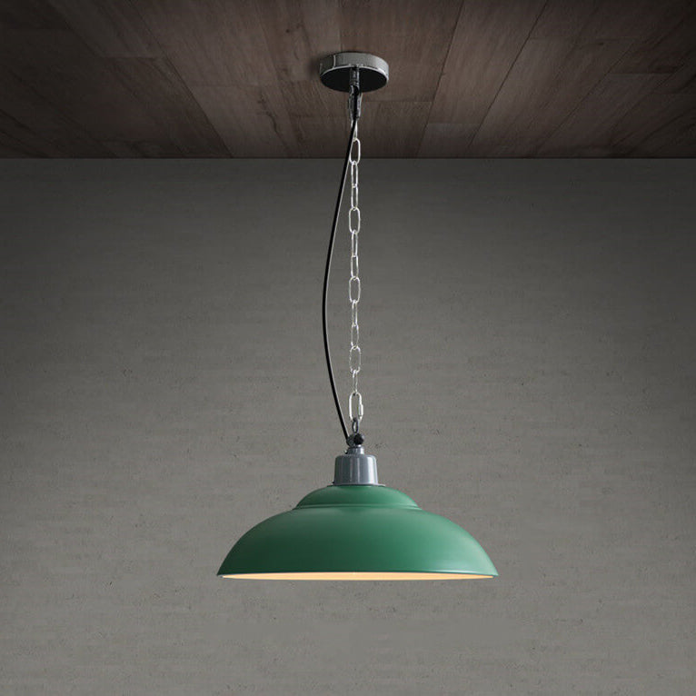 Lampe suspendue à 1 lumière en forme de dôme vert militaire industriel rétro 