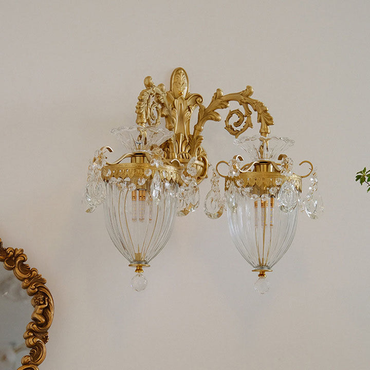 Lámpara de aplique de pared de 1/2 luces de cristal de latón estilo tradicional francés para sala de estar 