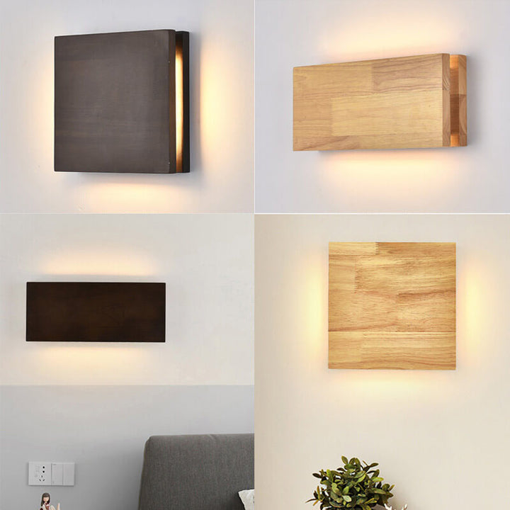 Aplique de pared LED rectangular de madera de tronco Wabi-sabi japonés 