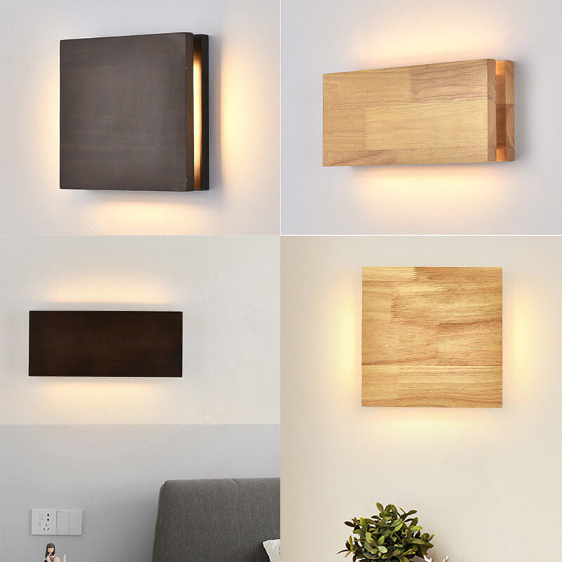 Japanese Wabi-sabi Log Wood Rectangular LED Wall Sconce Lamp