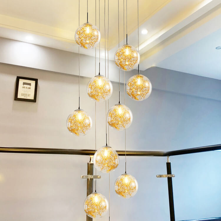Moderne Luxus-Treppe Glas Kugelschirm Loft Kronleuchter 