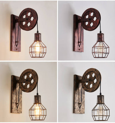 Cage Iron Lampshade 1-Light  Geometric Wheel Arm Sconce Lamp