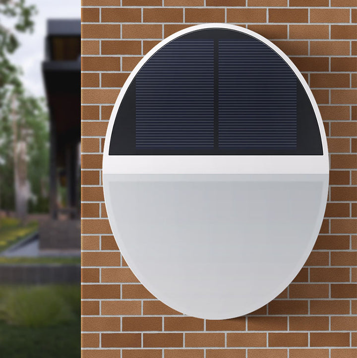 Aplique de pared exterior LED con sensor radar, cuerpo plano redondo de ABS, impermeable y solar, de estilo moderno minimalista, para jardín 