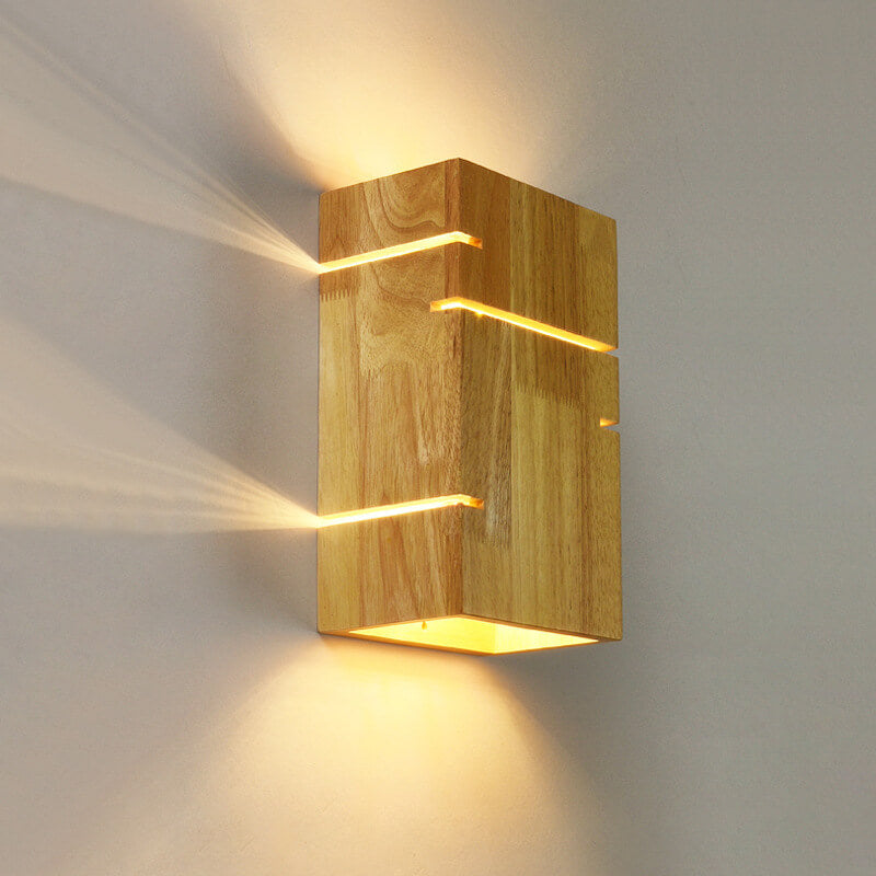 Japanese Minimalist Wooden Square 2-Light Wall Sconce Lamp