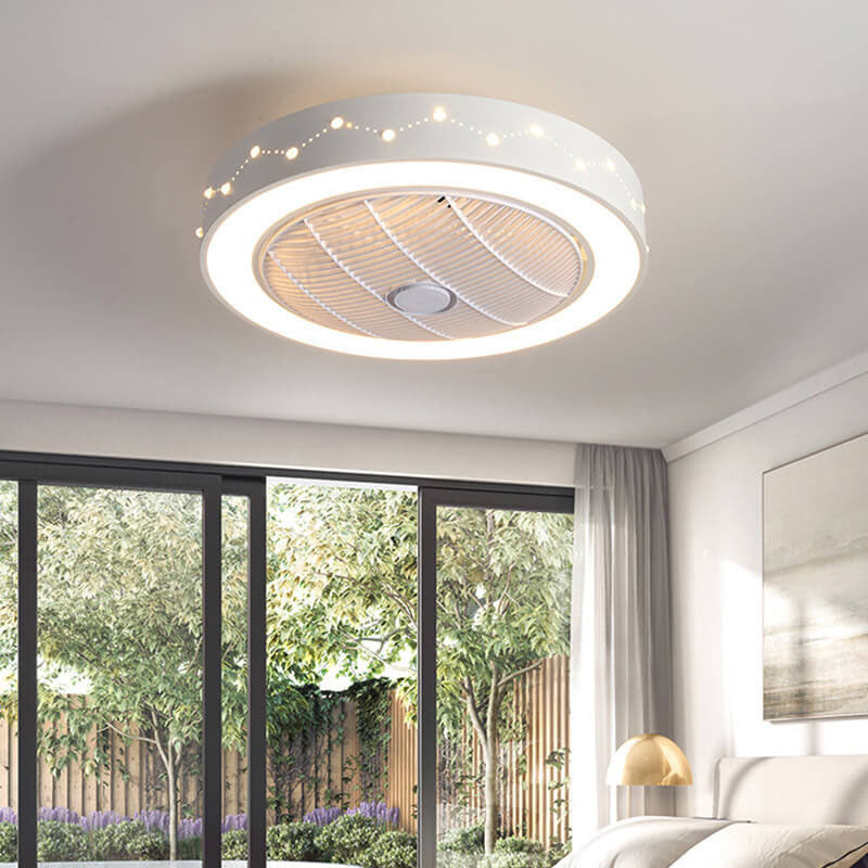 Nordic Simple Round Galaxies Enclosed LED Flush Mount Ceiling Fan Light