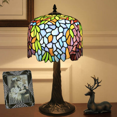 Tiffany Colored Flower Glass Cylinder Shade 1-Light Table Lamp