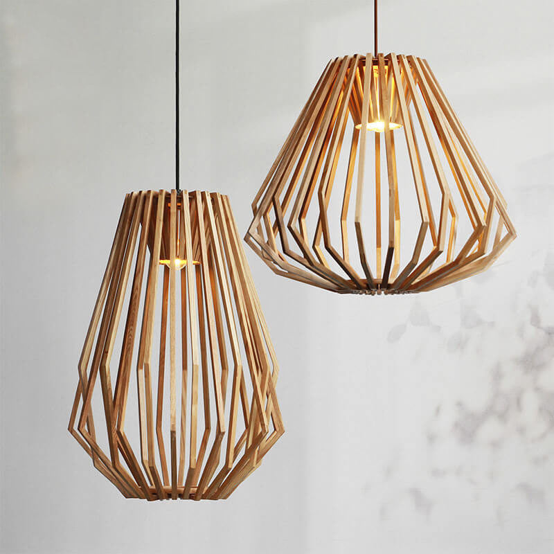 Vintage Creative Geometric Ash Wood 1-Light Pendant Light