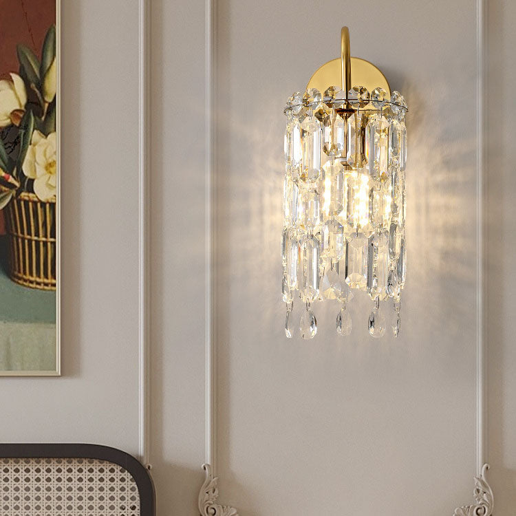 Modern Luxury Gold Finish Frame Dazzling Prismatic Crystal 1-Light Wall Sconce Lamp For Living Room