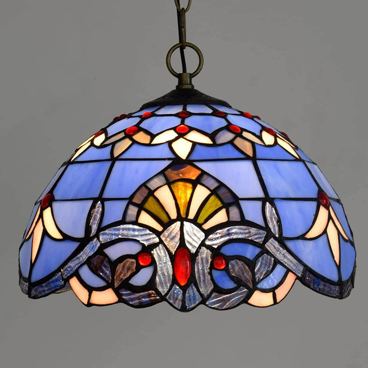 Europäische Retro Blaue Barock Buntglas 1-Licht Pendelleuchte 