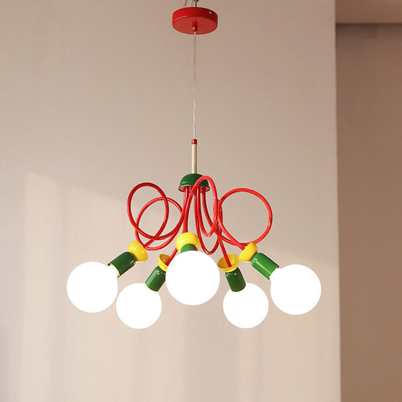 Contemporary Scandinavian Orb Fruit Iron Glass 2/3/5 Light Chandelier For Bedroom