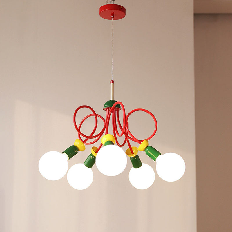Contemporary Scandinavian Orb Fruit Iron Glass 2/3/5 Light Chandelier For Bedroom
