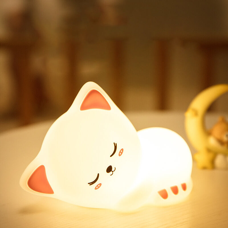 Luz Nocturna de Gato Creativo USB de Silicona Lámpara de Escritorio con Aplauso 