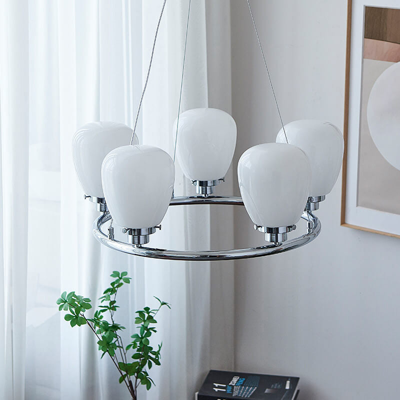 Nordic White Glass Magic Bean Circle Ring 1/3/5/8 Light Chandelier