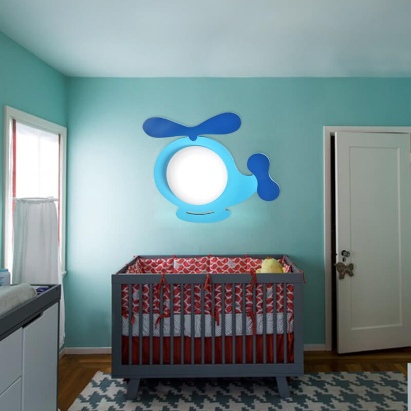 Cartoon Creative Blue Aircraft Shape Kids LED Wall Sconce Lamp