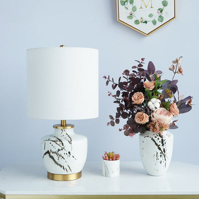 Modern Chinese Ceramic Base Fabric Cylinder 1-Light Table Lamp