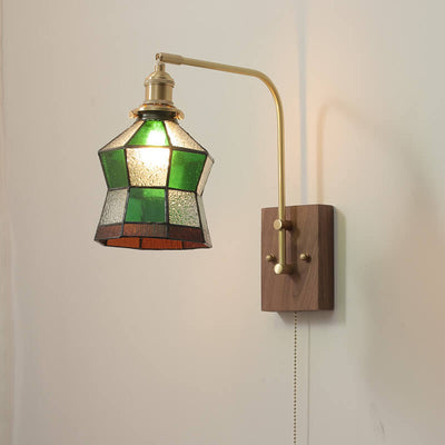 Japanese Retro Green Mosaic Glass Cone Brass 1-Light Wall Sconce Lamp