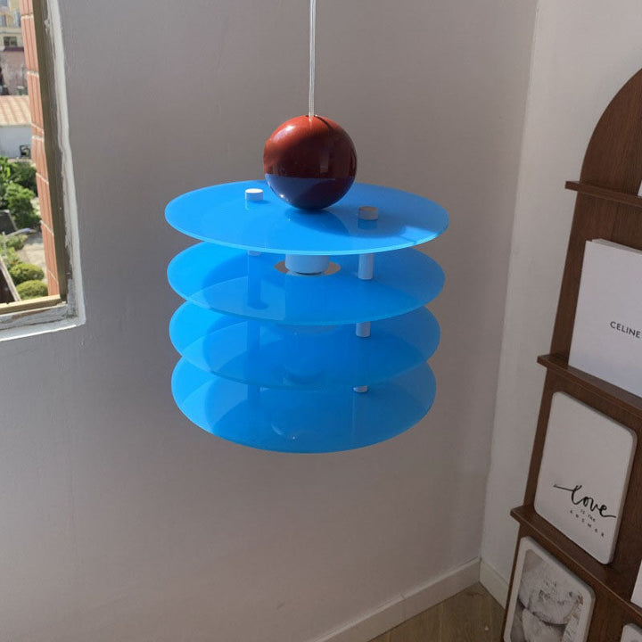 Zeitgenössische nordische bunte Acryl fliegende Untertasse 1-Licht Pendelleuchte für Schlafzimmer 