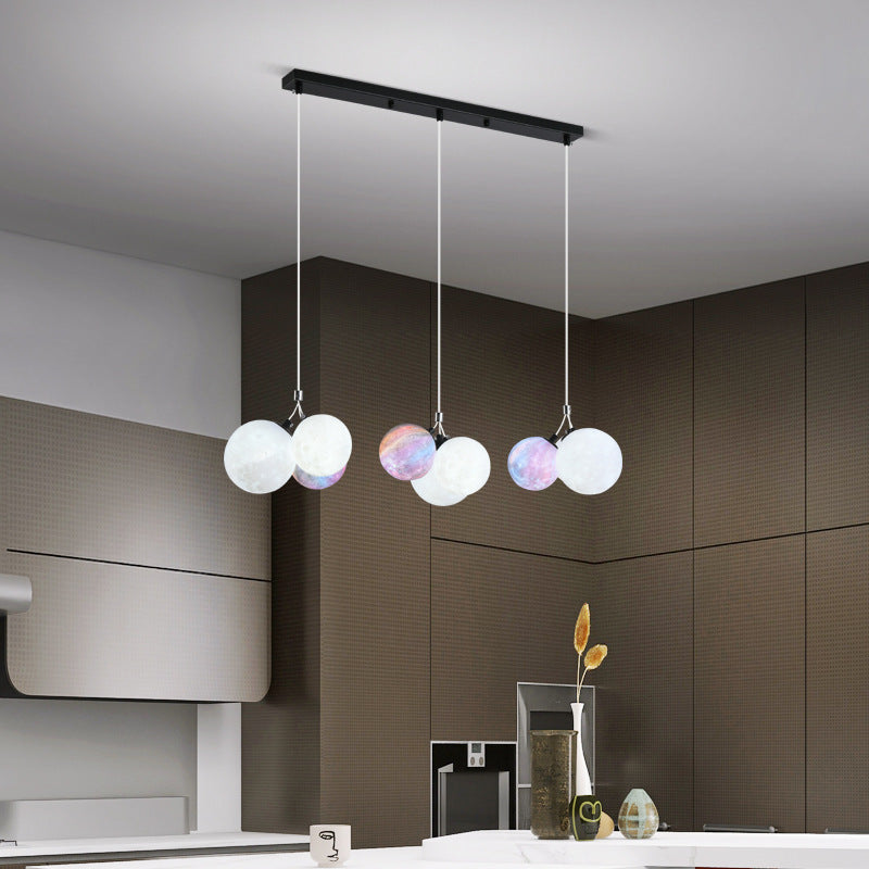 Lustre à 9 lumières en fer créatif moderne en forme de lune 