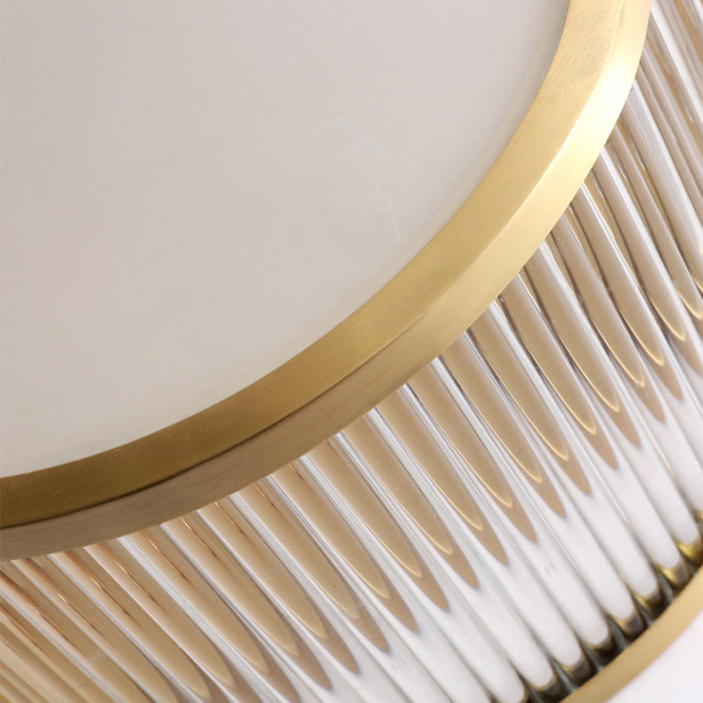 Moderne Luxus gerippten Glas Schatten Messing Rand 4-Licht Unterputz Deckenleuchte für Wohnzimmer 