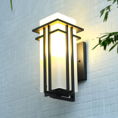 Chinese Vintage Rectangular Glass Lampshade 1-Light Outdoor Wall Sconce Lamp