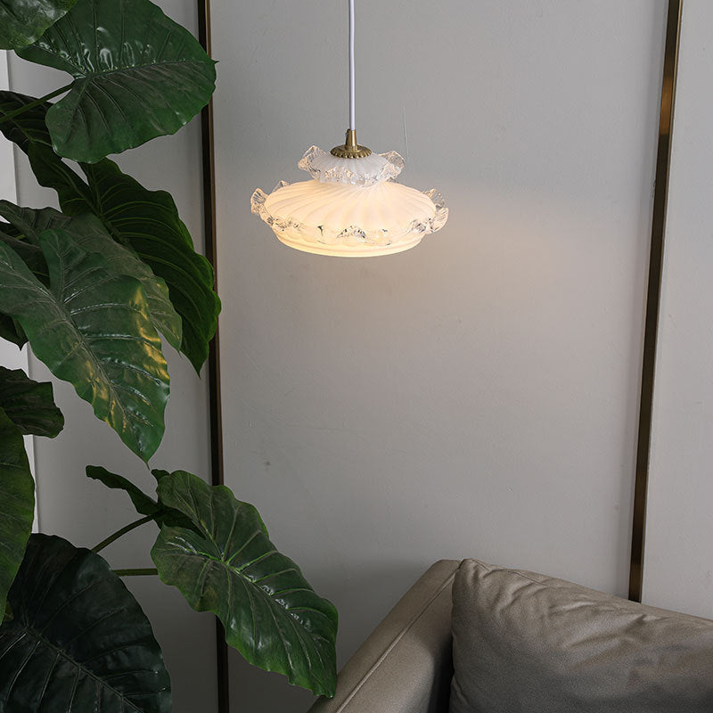 French Light Luxury Glass Petal Double Layer 1-Light Pendant Light