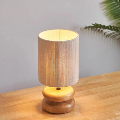 Pantalla cilíndrica de tela china tradicional con base de ajedrez de madera, lámpara de mesa de 1 luz para el hogar y la oficina 