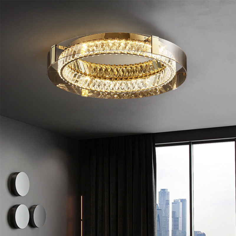 Italian Light Luxury Crystal Circle Plating LED Flush Mount Ceiling Light