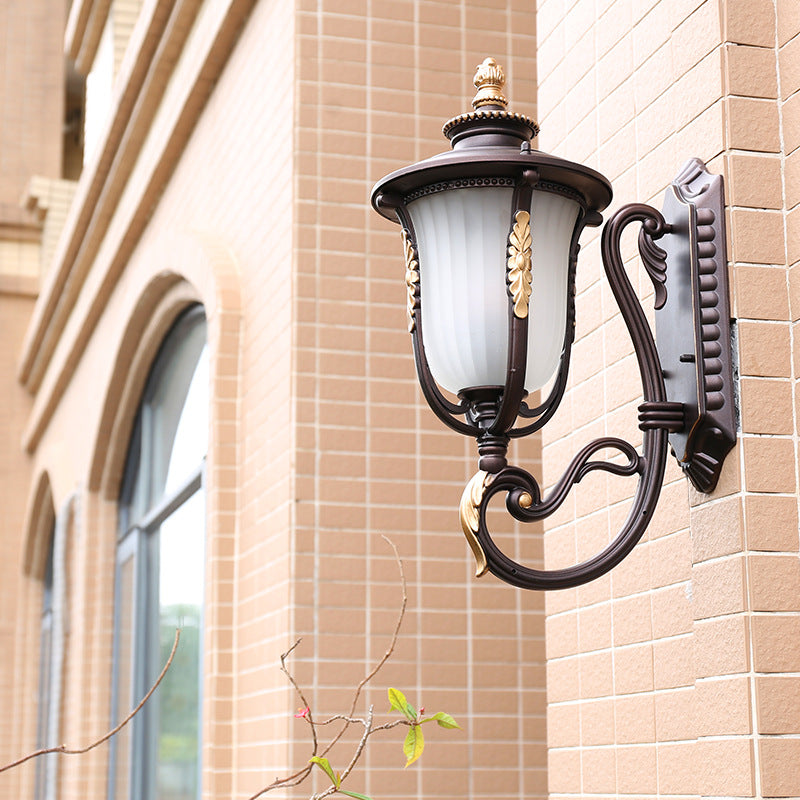 Traditional Vintage Coffee Gilded Aluminum Glass 1-Light Waterproof Wall Sconce Lamp