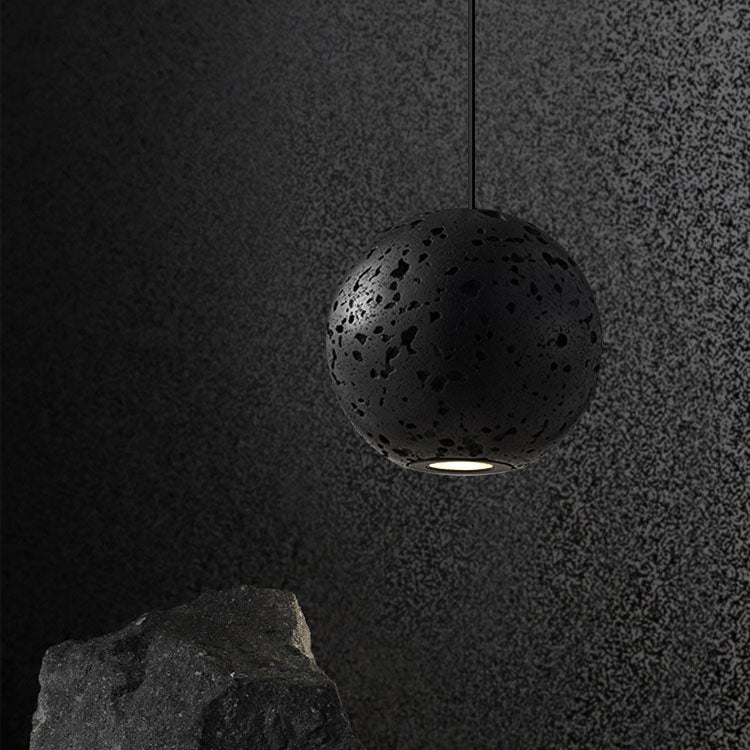 Modern Minimalist Black Hole Stone Orb LED Pendant Light For Dining Room