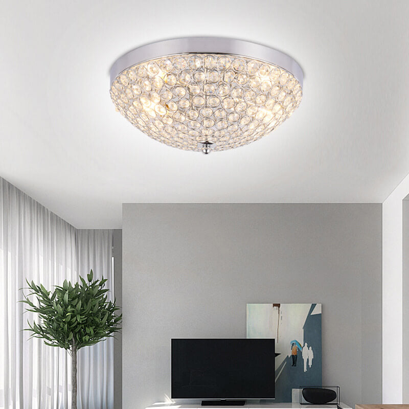 Modern Crystal Dome Design Round Decorative 2-Light Flush Mount Light