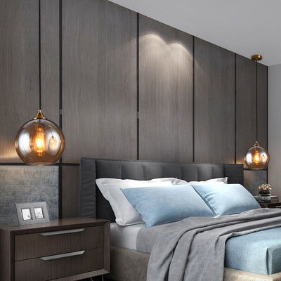 Lámpara colgante de 1 luz con pantalla esférica de vidrio de simplicidad moderna para dormitorio 