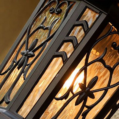 European Outdoor Carved Cage Aluminum Glass 1-Light Wall Sconce Lamp