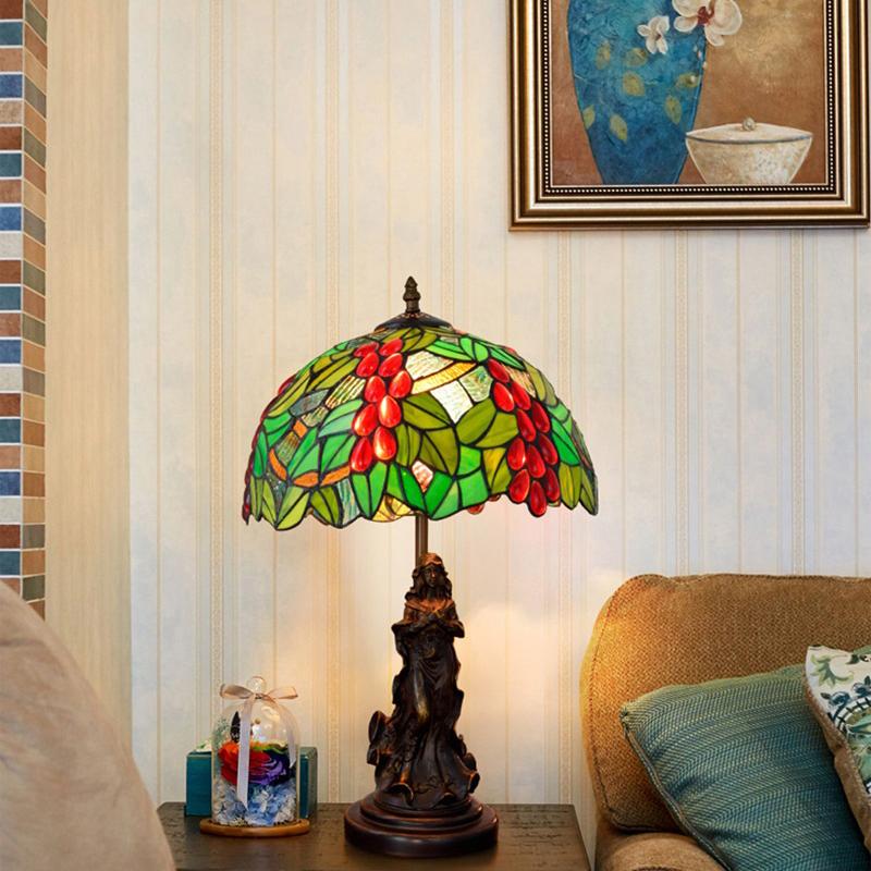 Retro Tiffany Glass 1-Light Decorative Beauty Table Lamp