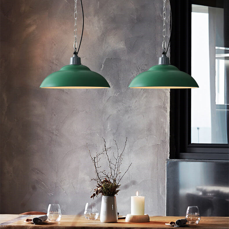 Lampe suspendue à 1 lumière en forme de dôme vert militaire industriel rétro 
