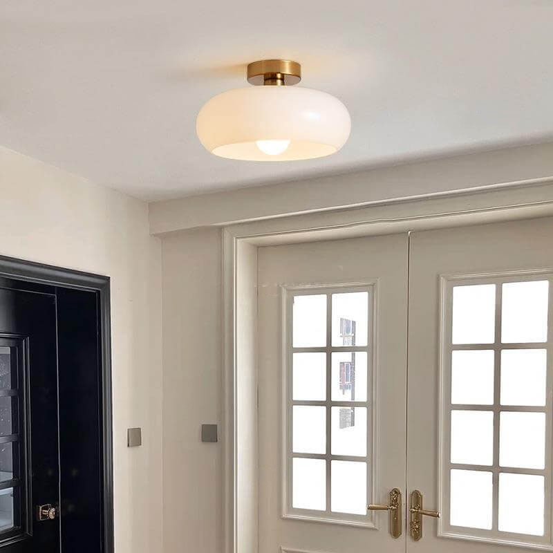 Modern Retro Round Solid Color Glass Electroplated Copper  1-Light Pendant Light Flush Mount Light