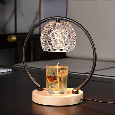 European Retro Wooden Base Glass 2-Light LED Melting Wax Table Lamp