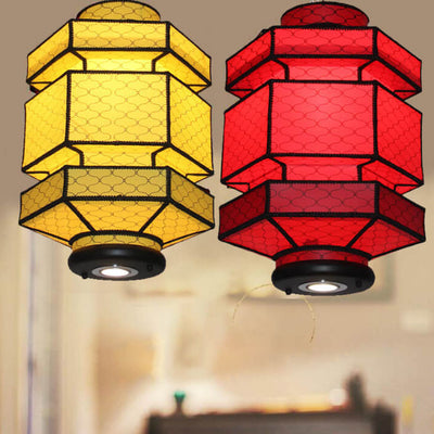 Chinese Retro Hexagonal Faux Sheepskin Iron 1-Light Pendant Light