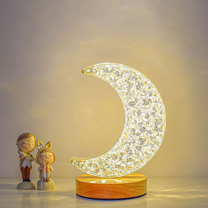 Lampe de Table USB LED en Bois Acrylique Créative Nordique Lune Étoile 