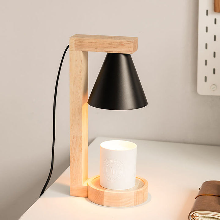 Moderne Minimalistische Kegel-Schirm Hardware Holz 1-Licht Schmelzwachs Tischlampe 
