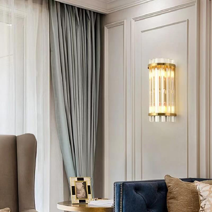 Lámpara de Aplique de Pared de 2 Luces con Columna Plateada de Cristal de Lujo Nórdico 