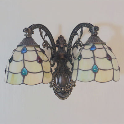 Vintage Tiffany Dome Stained Glass 2-Light Wall Sconce Lamp