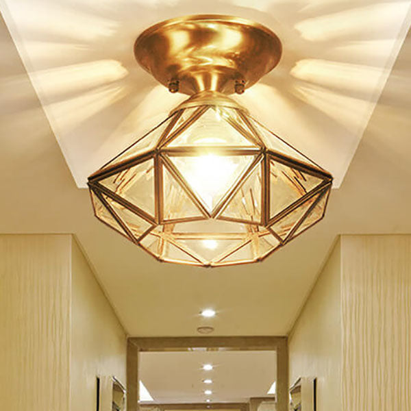 Europäische Leichte Luxus Vollkupfer Runde 1-Licht Semi-Flush Mount Leuchte 