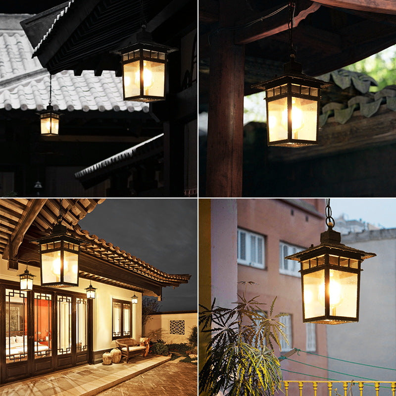 Outdoor European Square Cage Aluminium Glas 1-Licht Wasserdichte Patio Pendelleuchte 